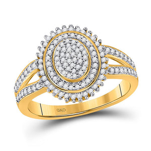 Diamond Cluster Ring | 10kt Yellow Gold Womens Round Diamond Oval Cluster Ring 1/4 Cttw | Splendid Jewellery GND