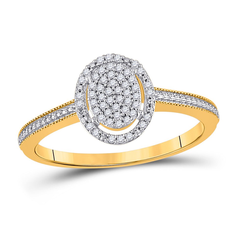 Diamond Cluster Ring | 10kt Yellow Gold Womens Round Diamond Oval Cluster Ring 1/8 Cttw | Splendid Jewellery GND