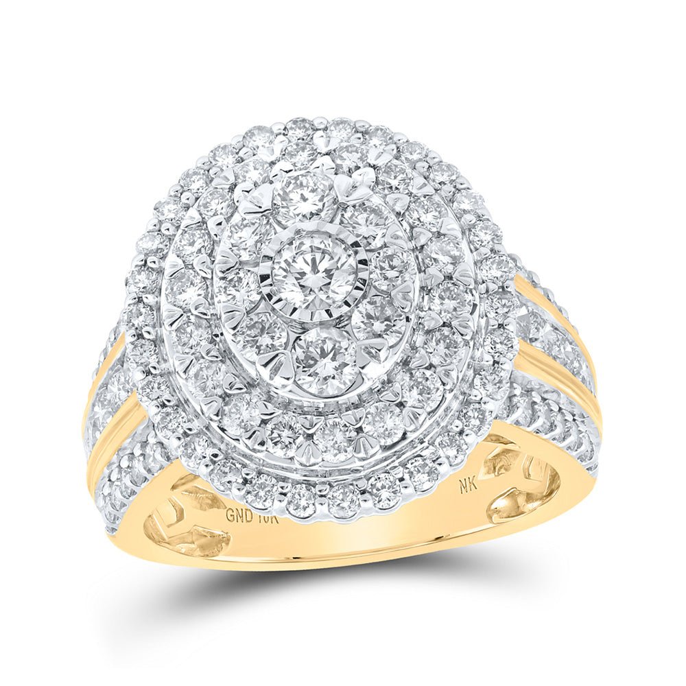 Diamond Cluster Ring | 10kt Yellow Gold Womens Round Diamond Oval Cluster Ring 2 Cttw | Splendid Jewellery GND