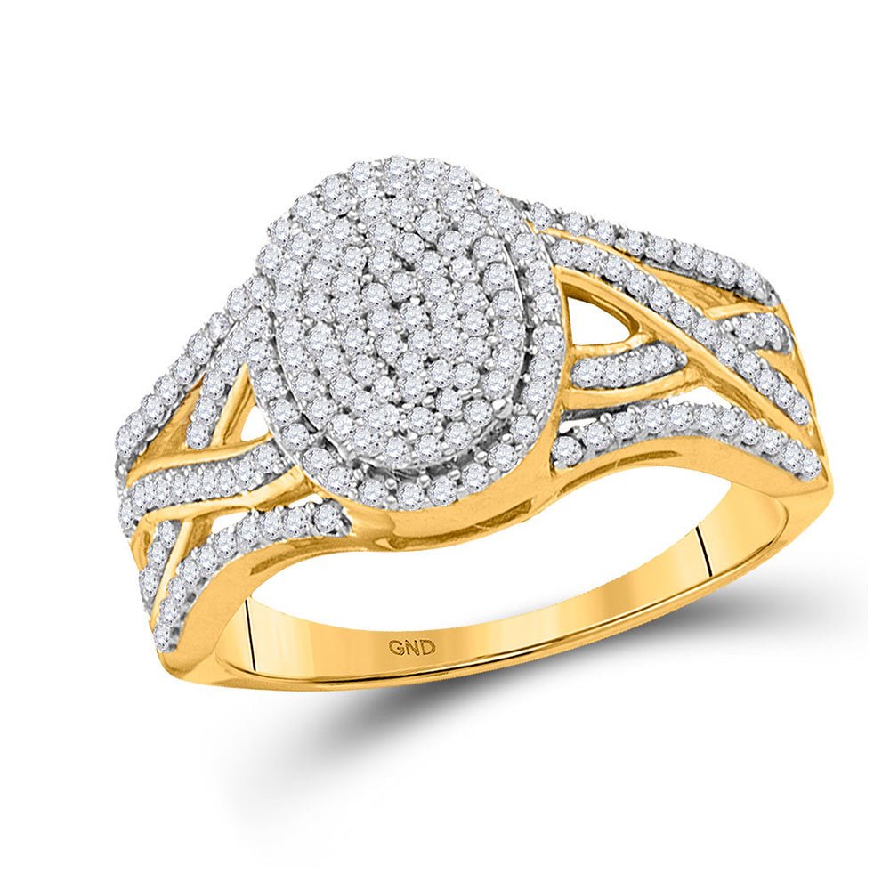 Diamond Cluster Ring | 10kt Yellow Gold Womens Round Diamond Oval Cluster Twist Ring 1/2 Cttw | Splendid Jewellery GND