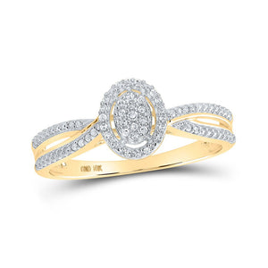 Diamond Cluster Ring | 10kt Yellow Gold Womens Round Diamond Oval Ring 1/10 Cttw | Splendid Jewellery GND