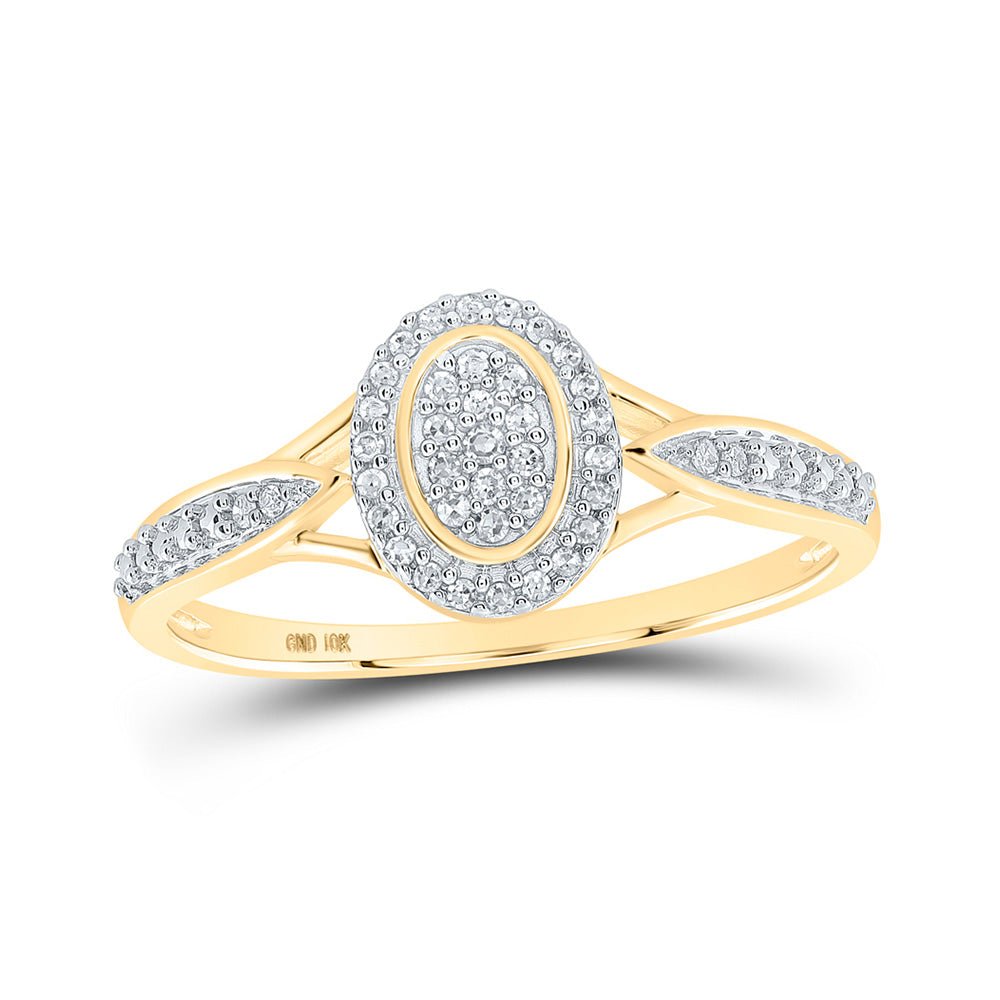 Diamond Cluster Ring | 10kt Yellow Gold Womens Round Diamond Oval Ring 1/10 Cttw | Splendid Jewellery GND