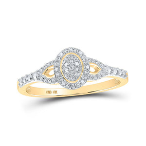 Diamond Cluster Ring | 10kt Yellow Gold Womens Round Diamond Oval Ring 1/10 Cttw | Splendid Jewellery GND