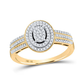 Radiant Diamond Cluster Ring | 10kt Yellow Gold Womens Round Diamond Oval Ring 1/4 Cttw | Splendid Jewellery product  Top View from Splendid Jewellery