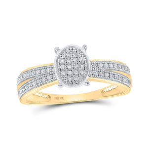 Diamond Cluster Ring | 10kt Yellow Gold Womens Round Diamond Oval Ring 1/6 Cttw | Splendid Jewellery GND