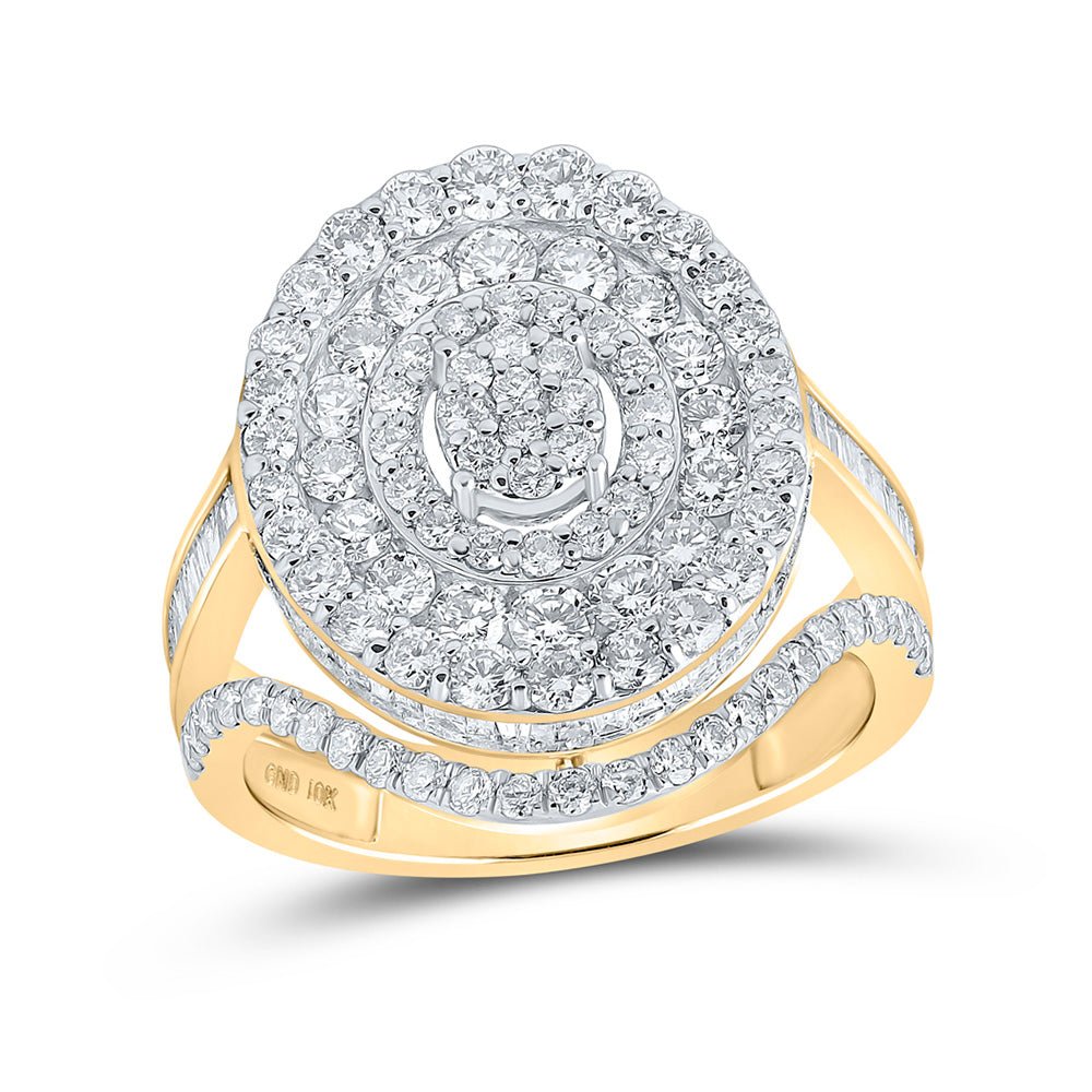 Diamond Cluster Ring | 10kt Yellow Gold Womens Round Diamond Oval Ring 2-3/8 Cttw | Splendid Jewellery GND