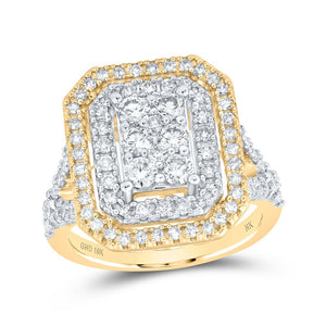 Diamond Cluster Ring | 10kt Yellow Gold Womens Round Diamond Rectangle Cluster Ring 1-1/2 Cttw | Splendid Jewellery GND