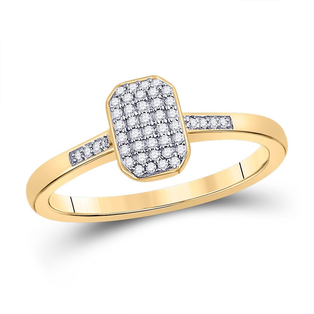 Diamond Cluster Ring | 10kt Yellow Gold Womens Round Diamond Rectangle Cluster Ring 1/8 Cttw | Splendid Jewellery GND