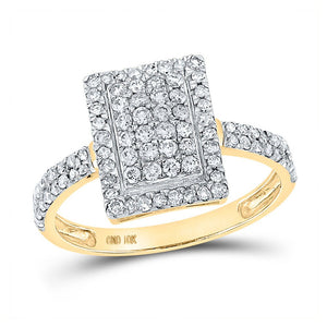 Diamond Cluster Ring | 10kt Yellow Gold Womens Round Diamond Rectangle Cluster Ring 5/8 Cttw | Splendid Jewellery GND