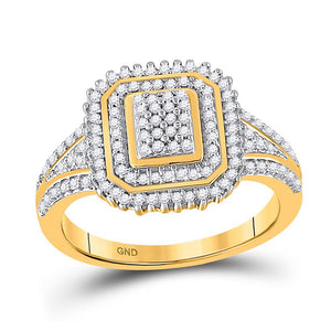 Diamond Cluster Ring | 10kt Yellow Gold Womens Round Diamond Rectangle Frame Cluster Ring 1/4 Cttw | Splendid Jewellery GND