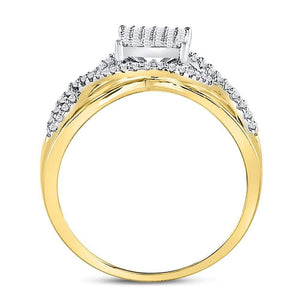 Diamond Cluster Ring | 10kt Yellow Gold Womens Round Diamond Rectangle Twist Cluster Ring 1/4 Cttw | Splendid Jewellery GND