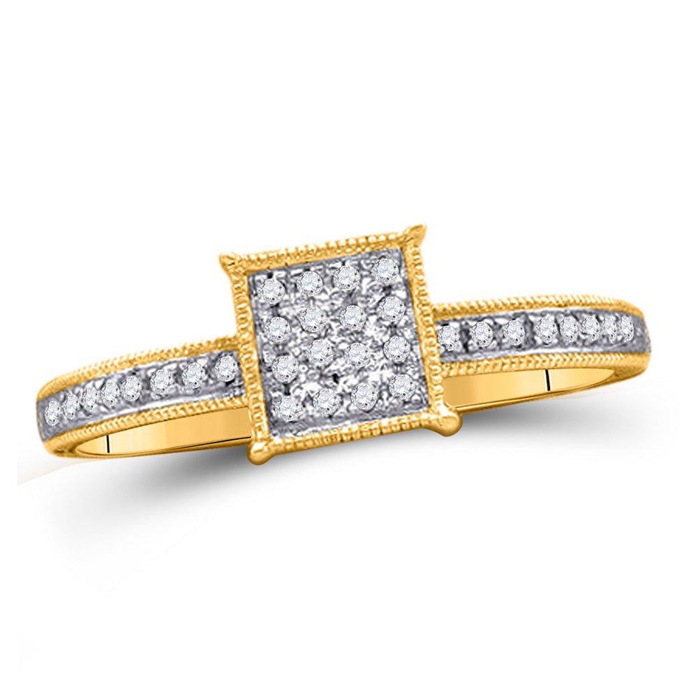 Diamond Cluster Ring | 10kt Yellow Gold Womens Round Diamond Square Cluster Ring 1/10 Cttw | Splendid Jewellery GND