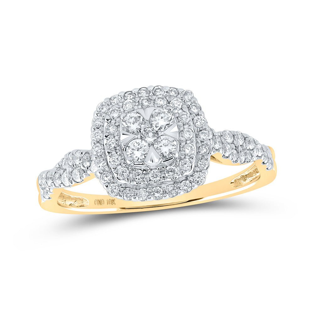 Diamond Cluster Ring | 10kt Yellow Gold Womens Round Diamond Square Cluster Ring 1/2 Cttw | Splendid Jewellery GND