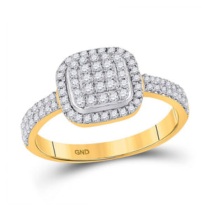 Diamond Cluster Ring | 10kt Yellow Gold Womens Round Diamond Square Cluster Ring 1/2 Cttw | Splendid Jewellery GND