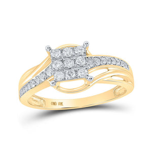 Diamond Cluster Ring | 10kt Yellow Gold Womens Round Diamond Square Cluster Ring 1/3 Cttw | Splendid Jewellery GND