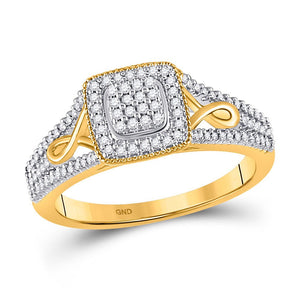 Diamond Cluster Ring | 10kt Yellow Gold Womens Round Diamond Square Cluster Ring 1/4 Cttw | Splendid Jewellery GND