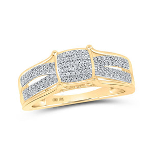 Diamond Cluster Ring | 10kt Yellow Gold Womens Round Diamond Square Cluster Ring 1/4 Cttw | Splendid Jewellery GND