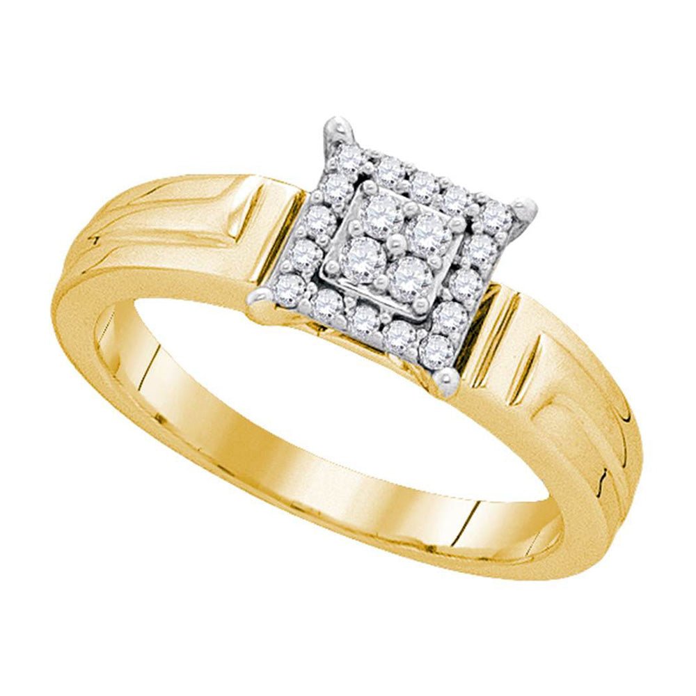 Diamond Cluster Ring | 10kt Yellow Gold Womens Round Diamond Square Cluster Ring 1/5 Cttw | Splendid Jewellery GND