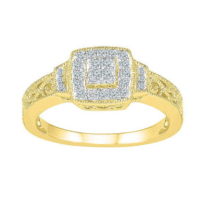 Diamond Cluster Ring | 10kt Yellow Gold Womens Round Diamond Square Cluster Ring 1/5 Cttw | Splendid Jewellery GND