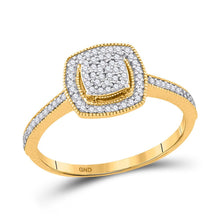 Load image into Gallery viewer, Radiant Brilliance: 10kt Yellow Gold Womens Round Diamond Square Cluster Ring 1/5 Cttw product  Top View from Splendid Jewellery