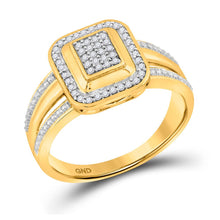 Load image into Gallery viewer, Radiant Sparkle: 10kt Yellow Gold Womens Round Diamond Square Cluster Ring 1/6 Cttw product  Top View from Splendid Jewellery