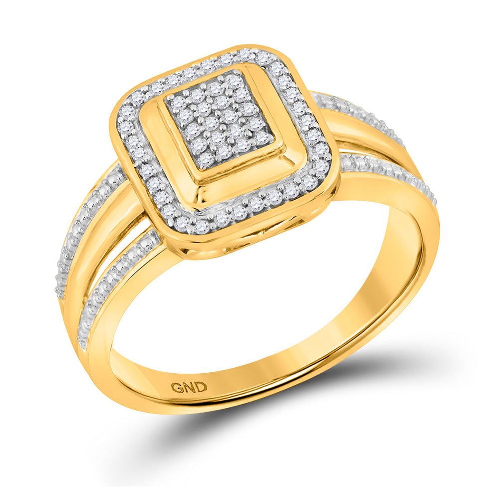 Diamond Cluster Ring | 10kt Yellow Gold Womens Round Diamond Square Cluster Ring 1/6 Cttw | Splendid Jewellery GND