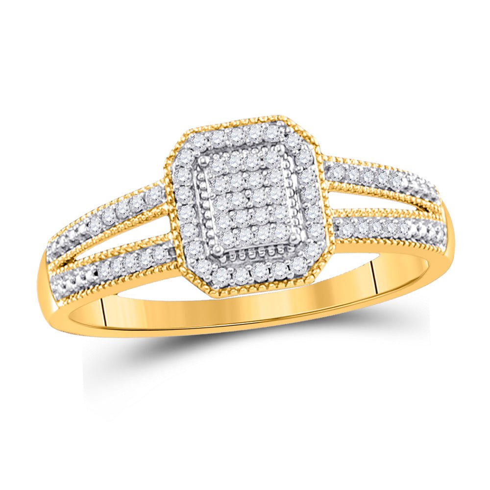 Diamond Cluster Ring | 10kt Yellow Gold Womens Round Diamond Square Cluster Ring 1/6 Cttw | Splendid Jewellery GND