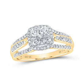 Captivating Brilliance: 10kt Yellow Gold Womens Round Diamond Square Cluster Ring 3/4 Cttw product  Top View from Splendid Jewellery