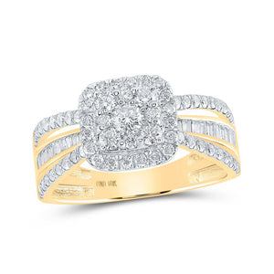 Diamond Cluster Ring | 10kt Yellow Gold Womens Round Diamond Square Ring 1 Cttw | Splendid Jewellery GND