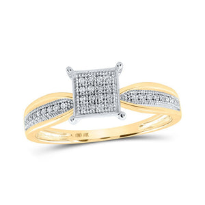 Diamond Cluster Ring | 10kt Yellow Gold Womens Round Diamond Square Ring 1/10 Cttw | Splendid Jewellery GND