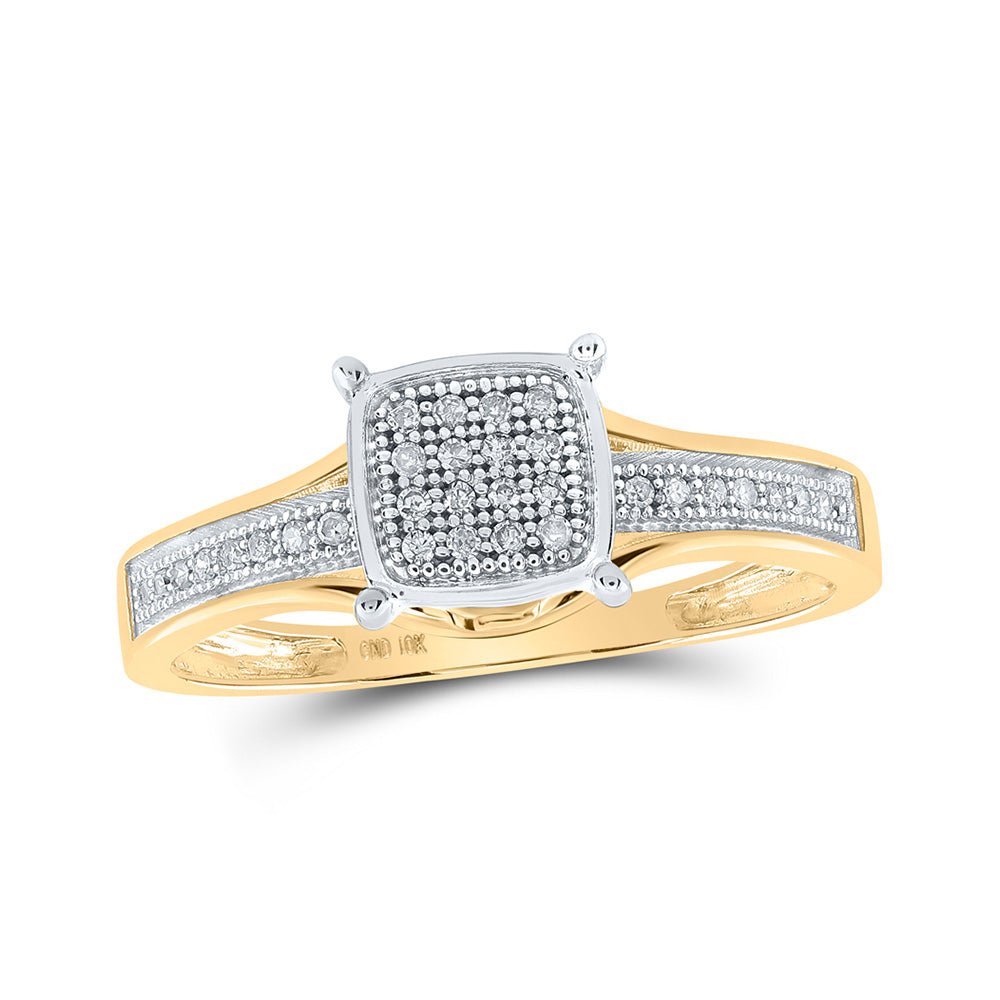 Diamond Cluster Ring | 10kt Yellow Gold Womens Round Diamond Square Ring 1/10 Cttw | Splendid Jewellery GND