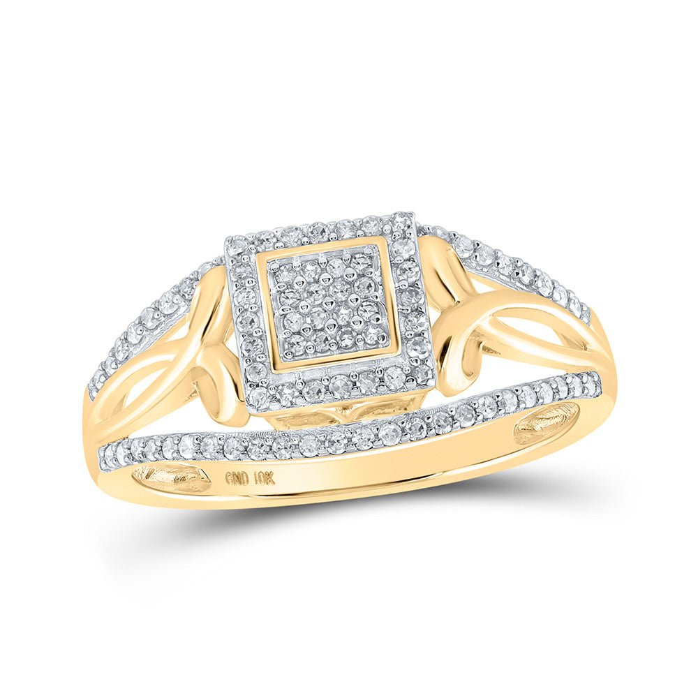 Diamond Cluster Ring | 10kt Yellow Gold Womens Round Diamond Square Ring 1/4 Cttw | Splendid Jewellery GND