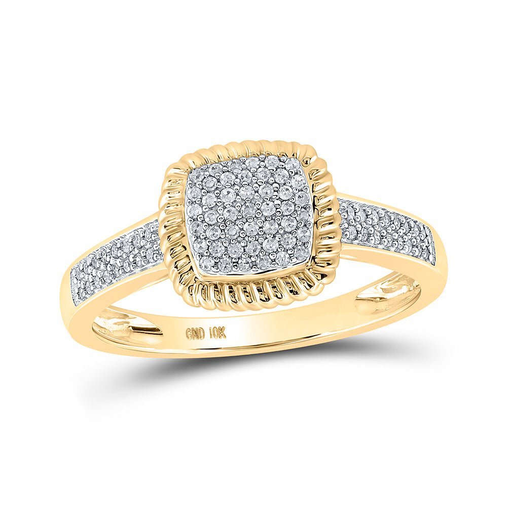 Diamond Cluster Ring | 10kt Yellow Gold Womens Round Diamond Square Ring 1/5 Cttw | Splendid Jewellery GND