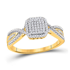 10kt Yellow Gold Diamond Square Cluster Ring - A Mesmerizing Radiance - Top View
