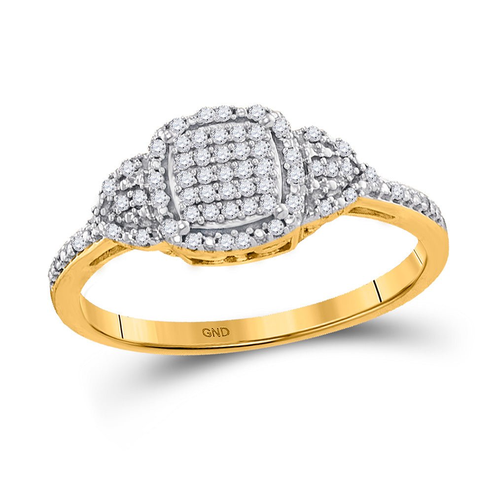 Diamond Cluster Ring | 10kt Yellow Gold Womens Round Diamond Square Ring 1/6 Cttw | Splendid Jewellery GND