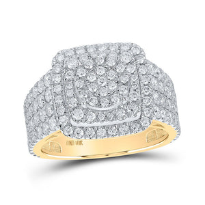 Diamond Cluster Ring | 10kt Yellow Gold Womens Round Diamond Square Ring 2-1/2 Cttw | Splendid Jewellery GND