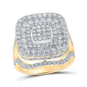 Diamond Cluster Ring | 10kt Yellow Gold Womens Round Diamond Square Ring 2-3/4 Cttw | Splendid Jewellery GND