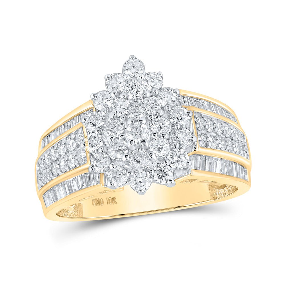 Diamond Cluster Ring | 10kt Yellow Gold Womens Round Diamond Tear Cluster Ring 1-1/2 Cttw | Splendid Jewellery GND