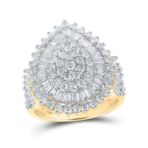 Diamond Cluster Ring | 10kt Yellow Gold Womens Round Diamond Tear Cluster Ring 2 Cttw | Splendid Jewellery GND