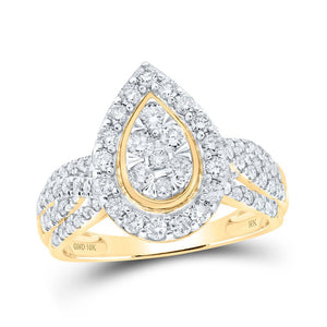 Diamond Cluster Ring | 10kt Yellow Gold Womens Round Diamond Teardrop Cluster Ring 1 Cttw | Splendid Jewellery GND