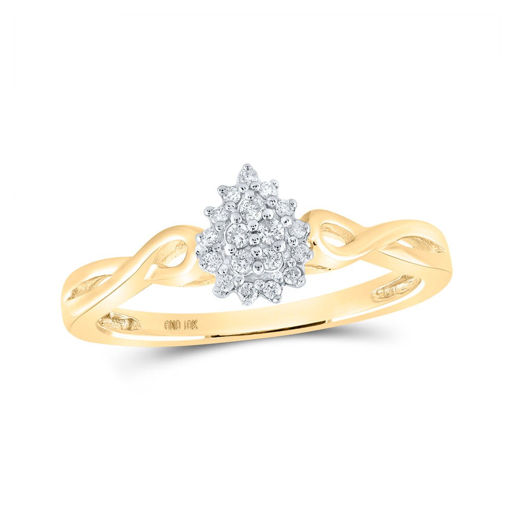 Diamond Cluster Ring | 10kt Yellow Gold Womens Round Diamond Teardrop Cluster Ring 1/10 Cttw | Splendid Jewellery GND