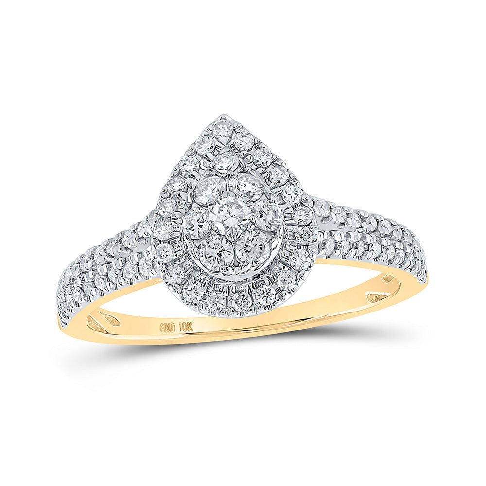 Diamond Cluster Ring | 10kt Yellow Gold Womens Round Diamond Teardrop Cluster Ring 1/2 Cttw | Splendid Jewellery GND