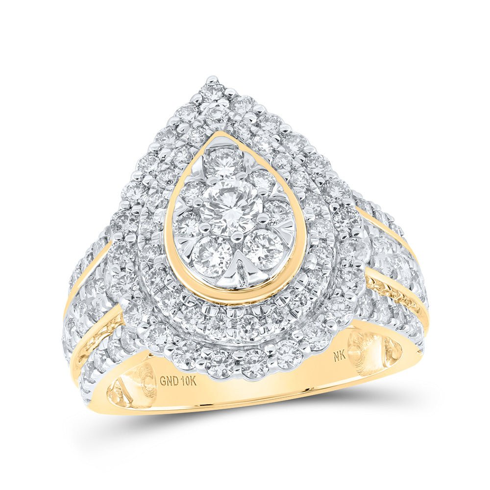 Diamond Cluster Ring | 10kt Yellow Gold Womens Round Diamond Teardrop Cluster Ring 2 Cttw | Splendid Jewellery GND