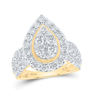 Diamond Cluster Ring | 10kt Yellow Gold Womens Round Diamond Teardrop Cluster Ring 2 Cttw | Splendid Jewellery GND