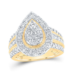 Diamond Cluster Ring | 10kt Yellow Gold Womens Round Diamond Teardrop Cluster Ring 2 Cttw | Splendid Jewellery GND