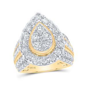 Diamond Cluster Ring | 10kt Yellow Gold Womens Round Diamond Teardrop Cluster Ring 3 Cttw | Splendid Jewellery GND