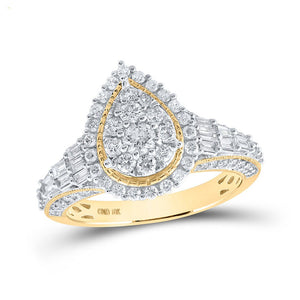 Diamond Cluster Ring | 10kt Yellow Gold Womens Round Diamond Teardrop Ring 1-1/4 Cttw | Splendid Jewellery GND