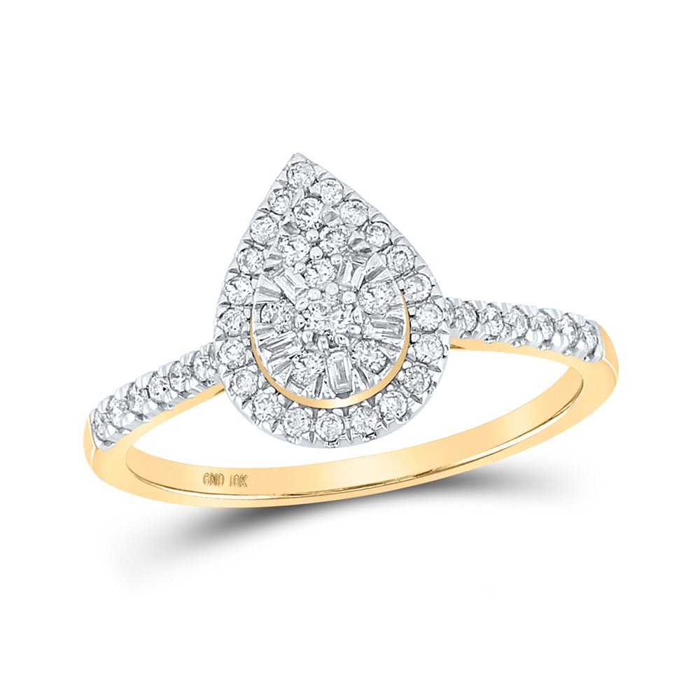 Diamond Cluster Ring | 10kt Yellow Gold Womens Round Diamond Teardrop Ring 1/3 Cttw | Splendid Jewellery GND