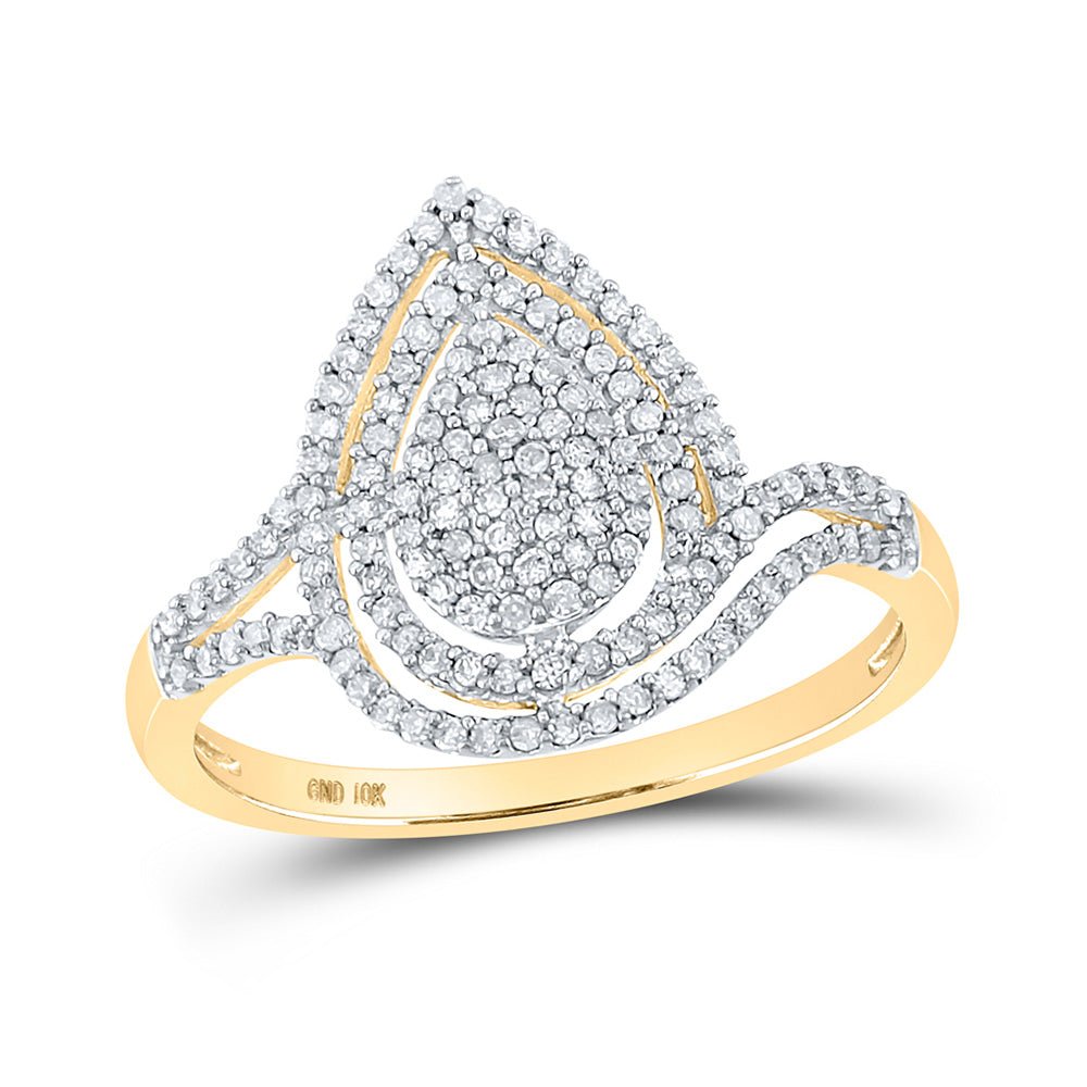 Diamond Cluster Ring | 10kt Yellow Gold Womens Round Diamond Teardrop Ring 3/8 Cttw | Splendid Jewellery GND