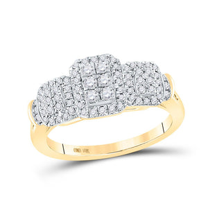 Diamond Cluster Ring | 10kt Yellow Gold Womens Round Diamond Triple Cluster Ring 1/2 Cttw | Splendid Jewellery GND